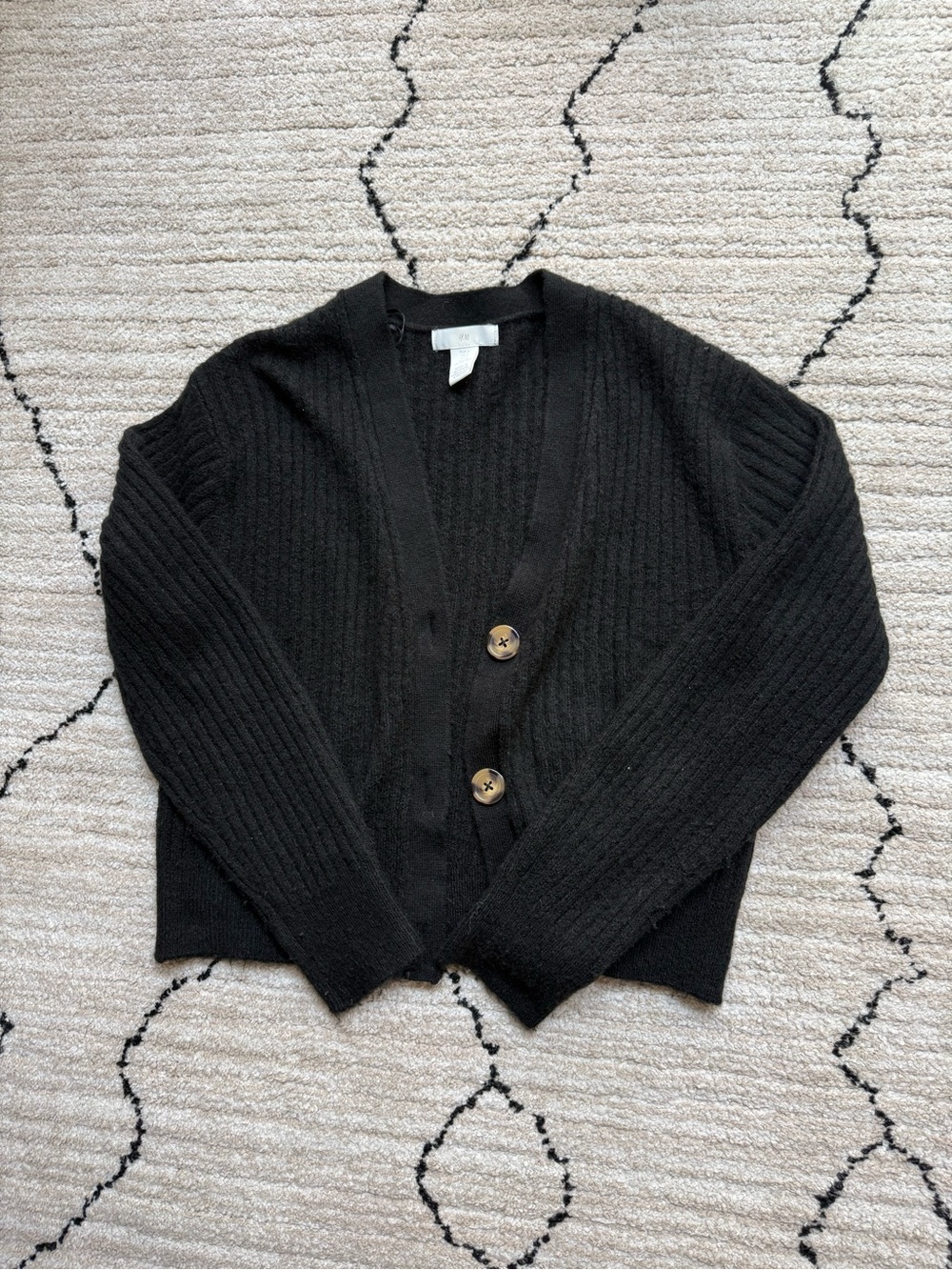 H&M Black V-Neck Ribbed Button Cardigan